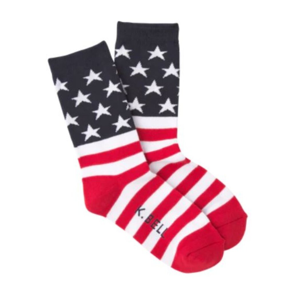 New K.Bell Flag Crew Socks Shoe Size 4-10 Sock Size 4-10